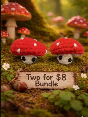 Traditional Red Crochet Popping Mushroom Bundle